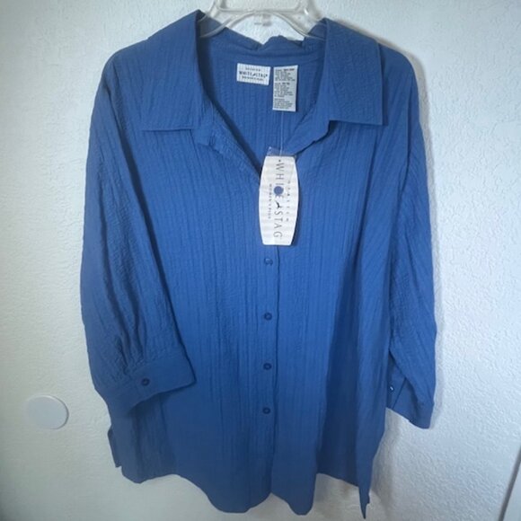 White Stag Bundle/3 Plus Red, Blue & Turquoise Crinkle Blouses- Plus Size 18/20 - Picture 2 of 9